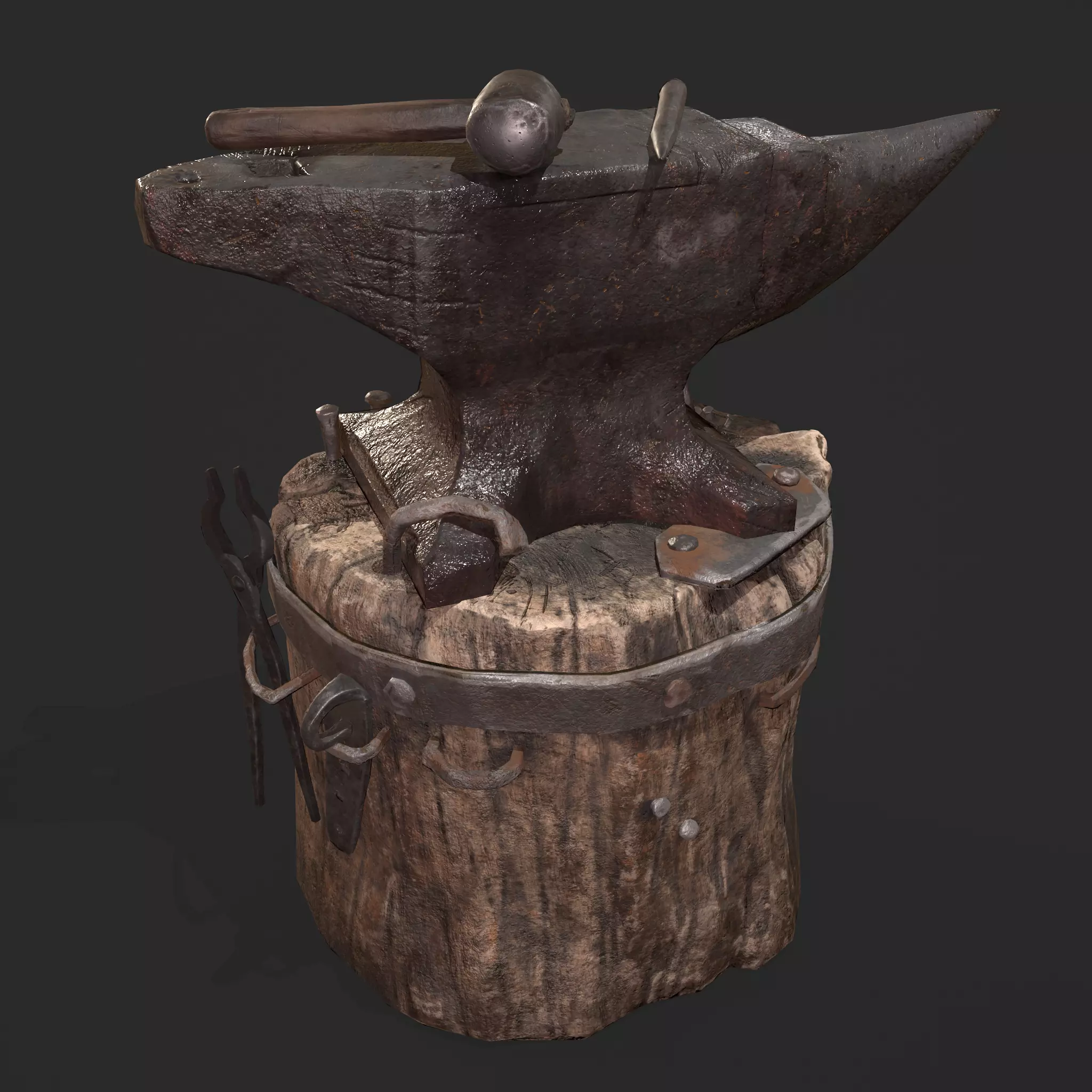 Medieval Blacksmith Anvil Set Low-poly 3D model_0