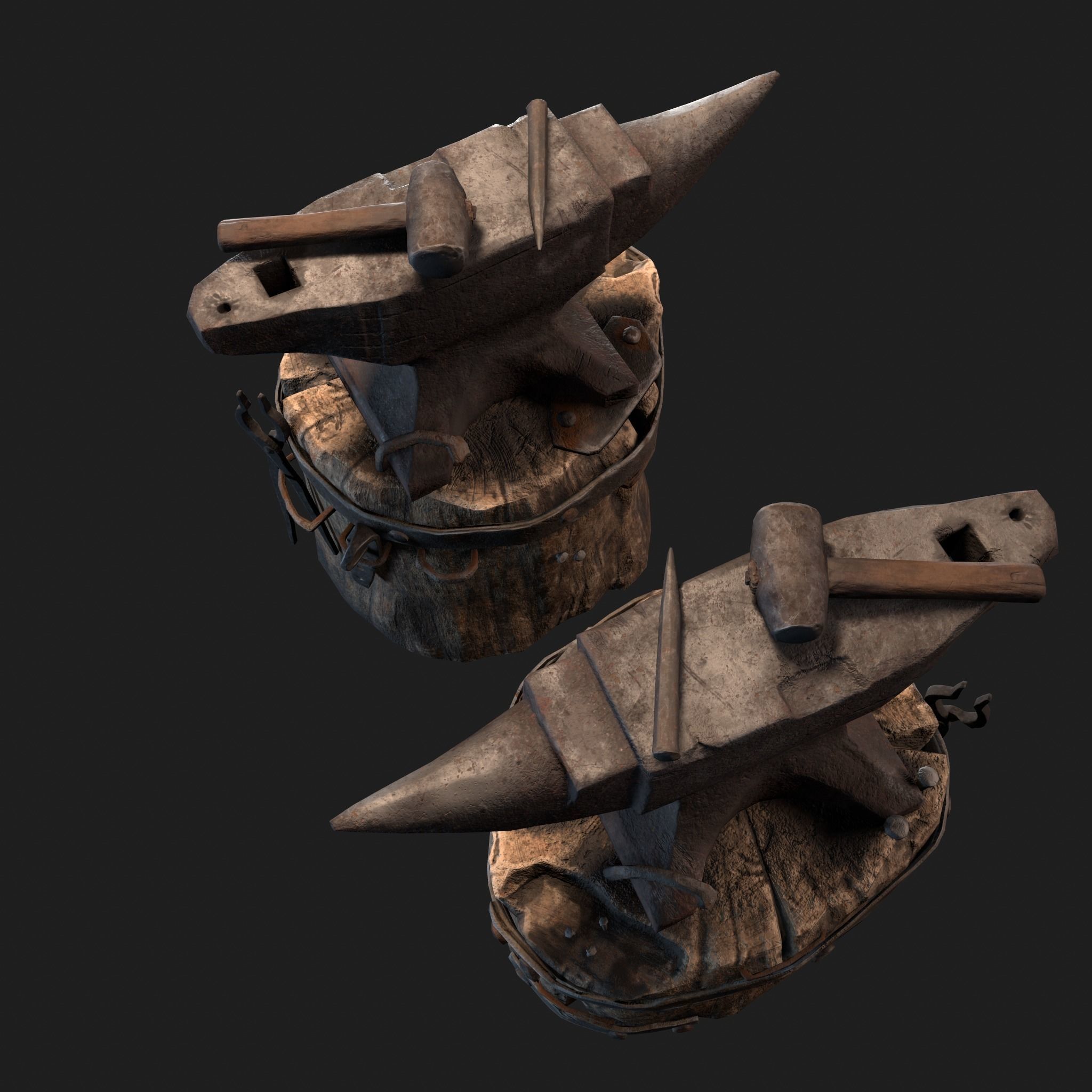 Medieval Blacksmith Anvil Set Low-poly 3D model_7