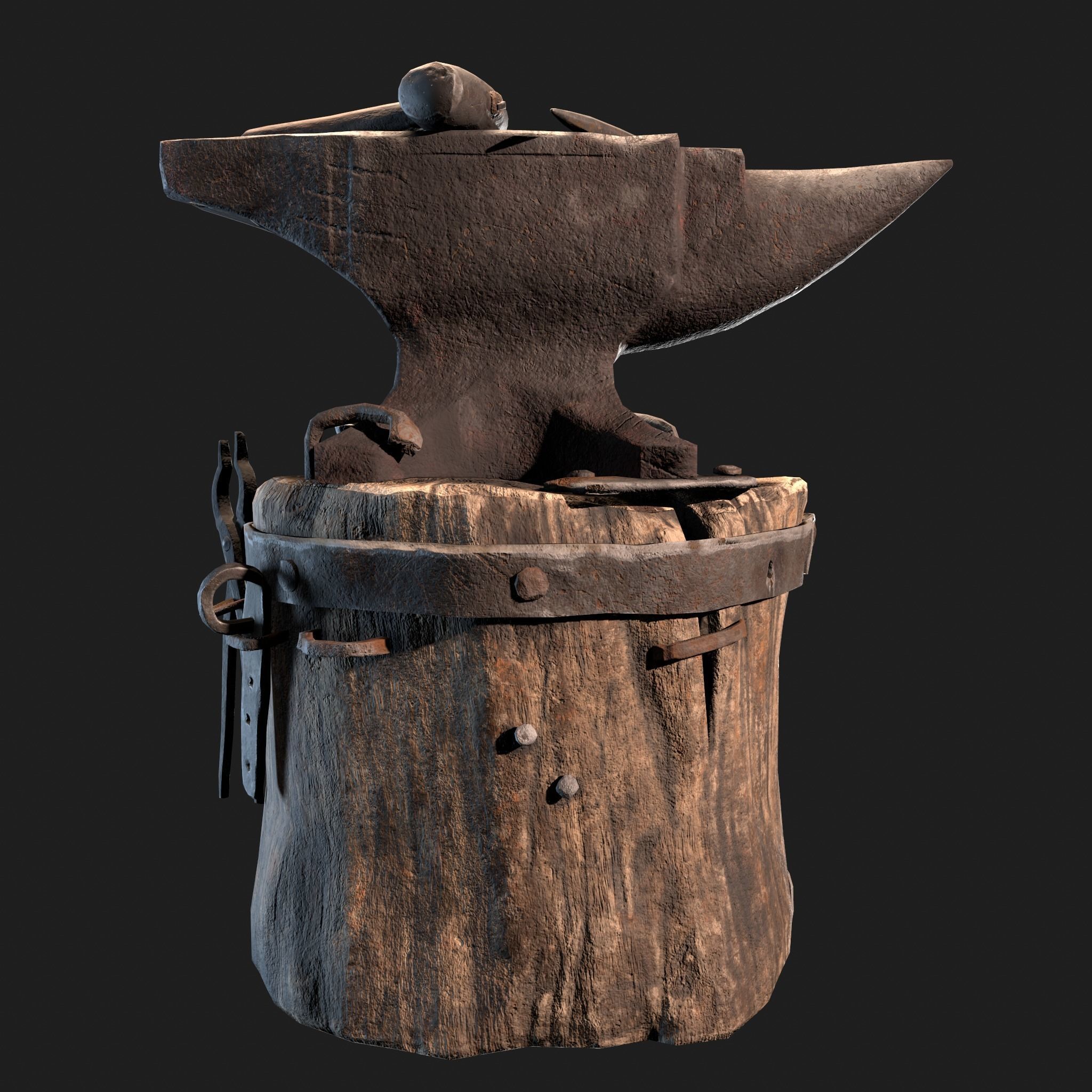 Medieval Blacksmith Anvil Set Low-poly 3D model_10