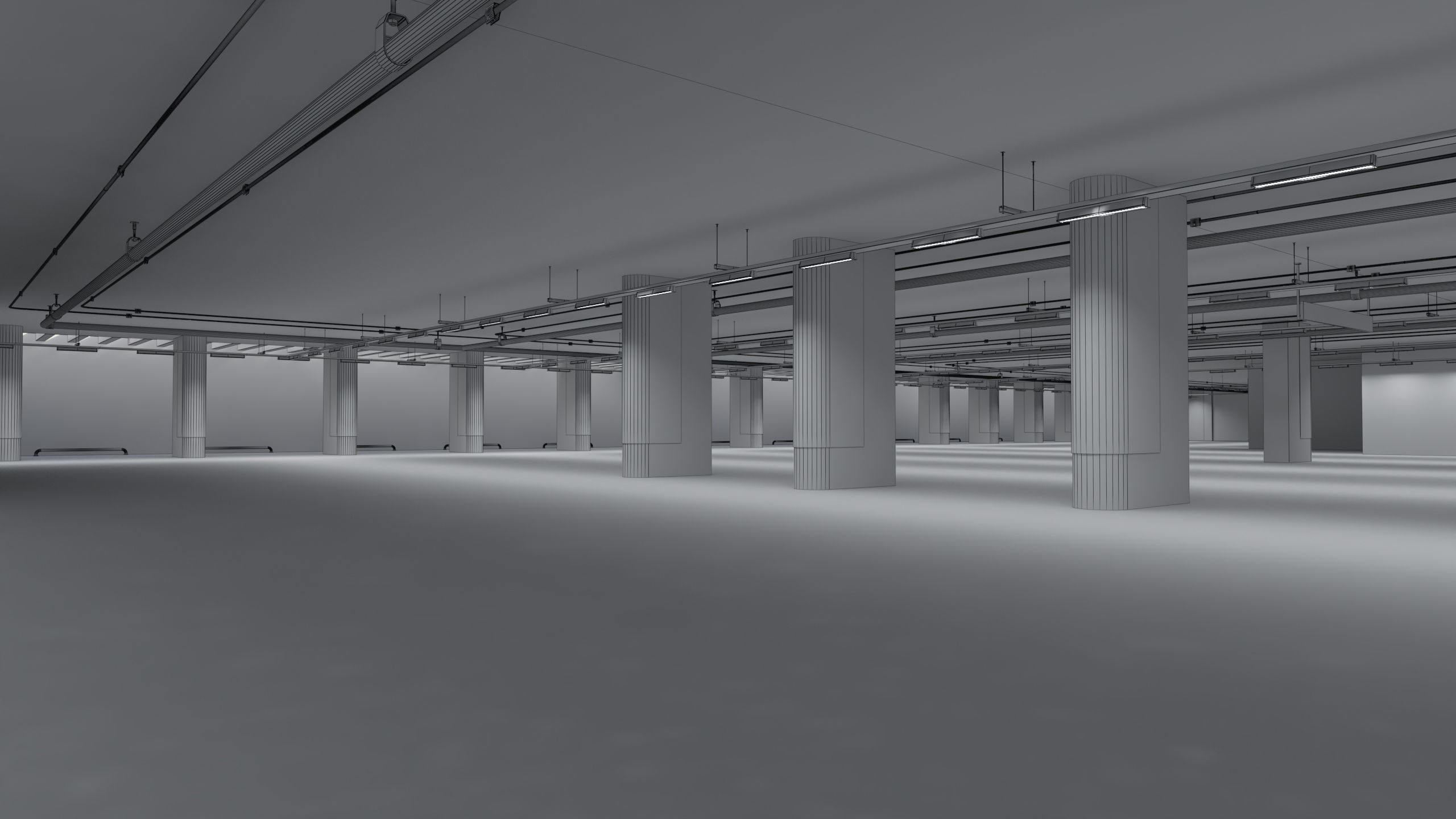 Parking empty garage with pillars 3D model_9