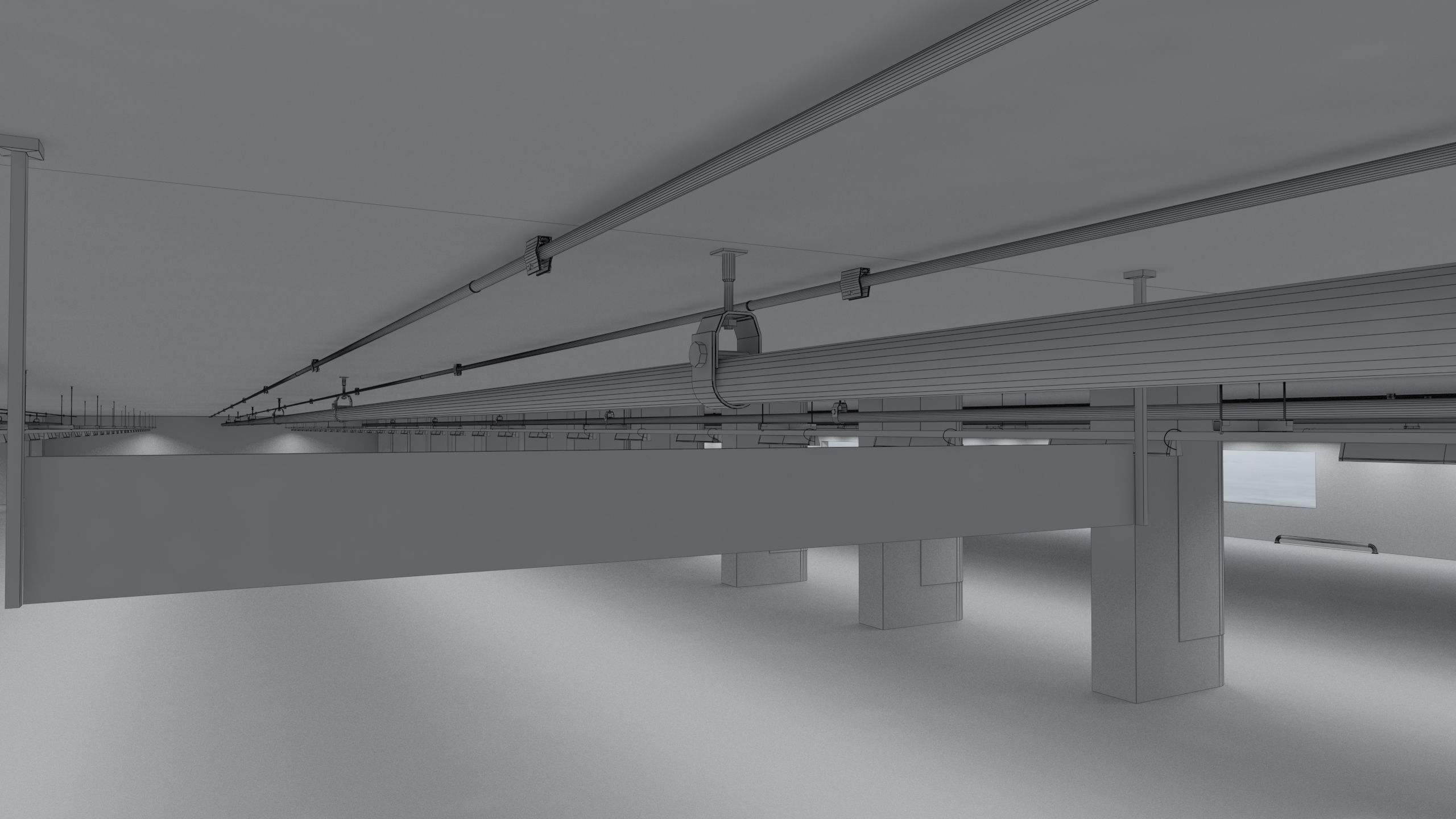 Parking empty garage with pillars 3D model_10