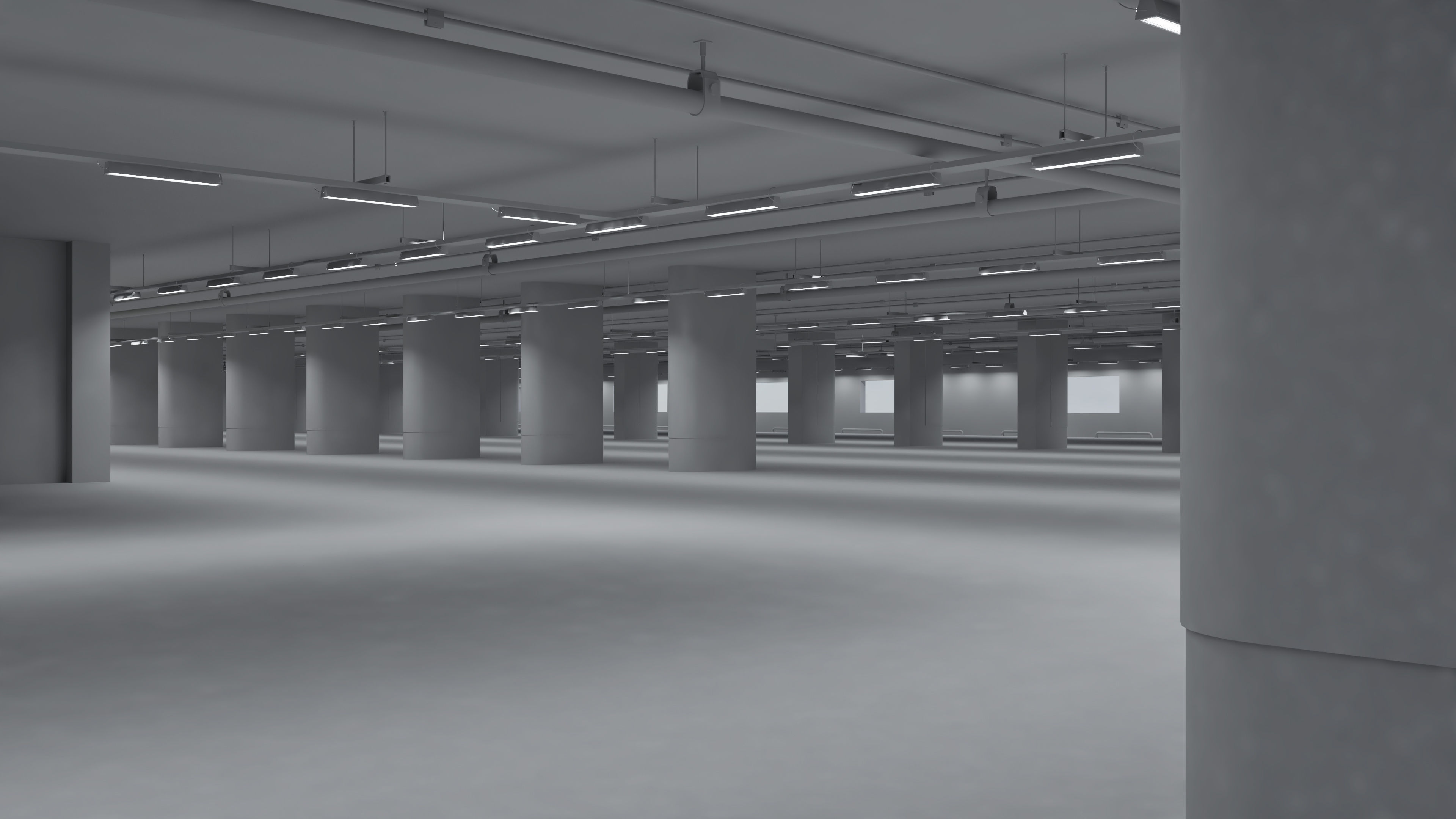 Parking empty garage with pillars 3D model_5