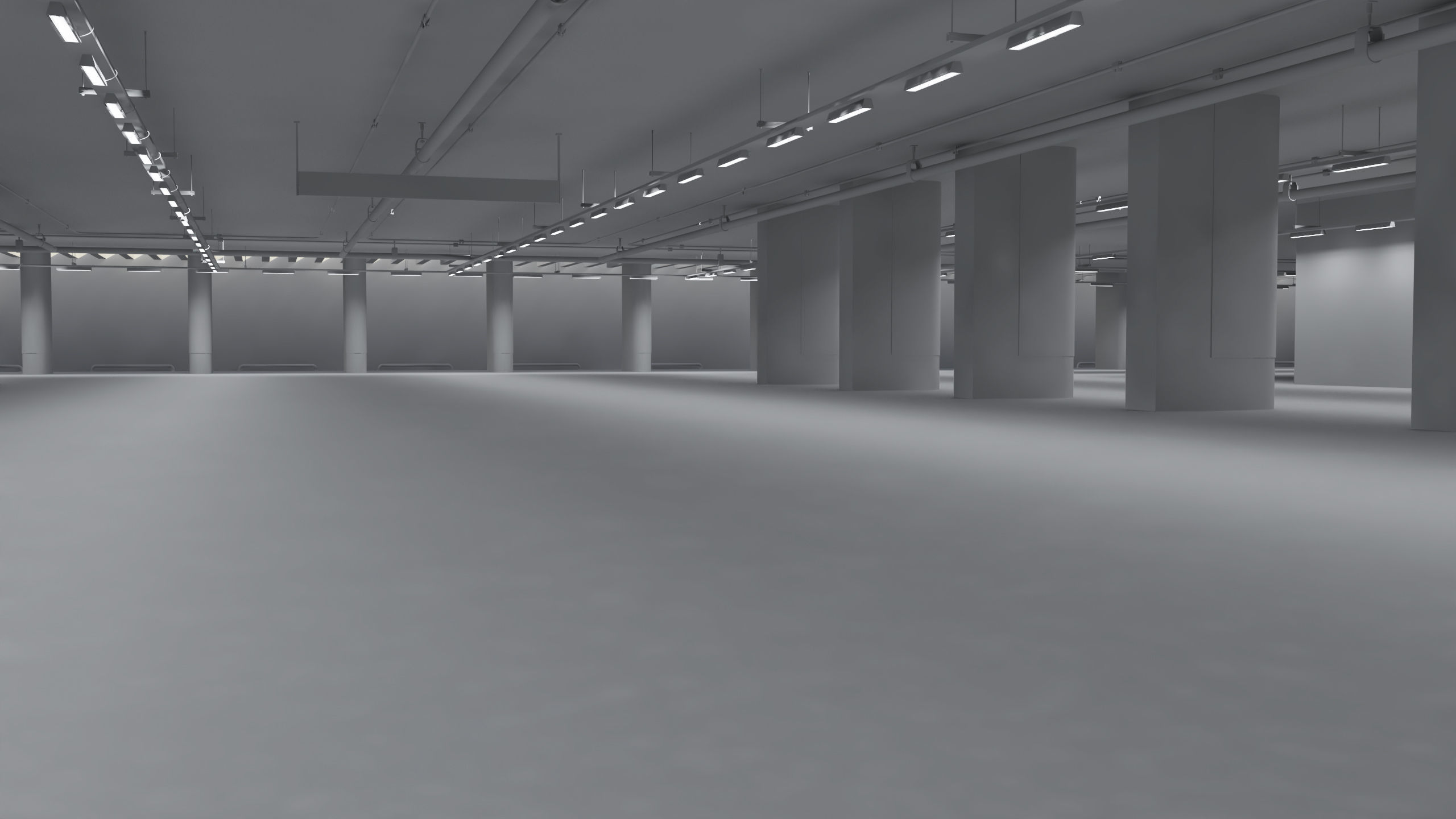 Parking empty garage with pillars 3D model_6