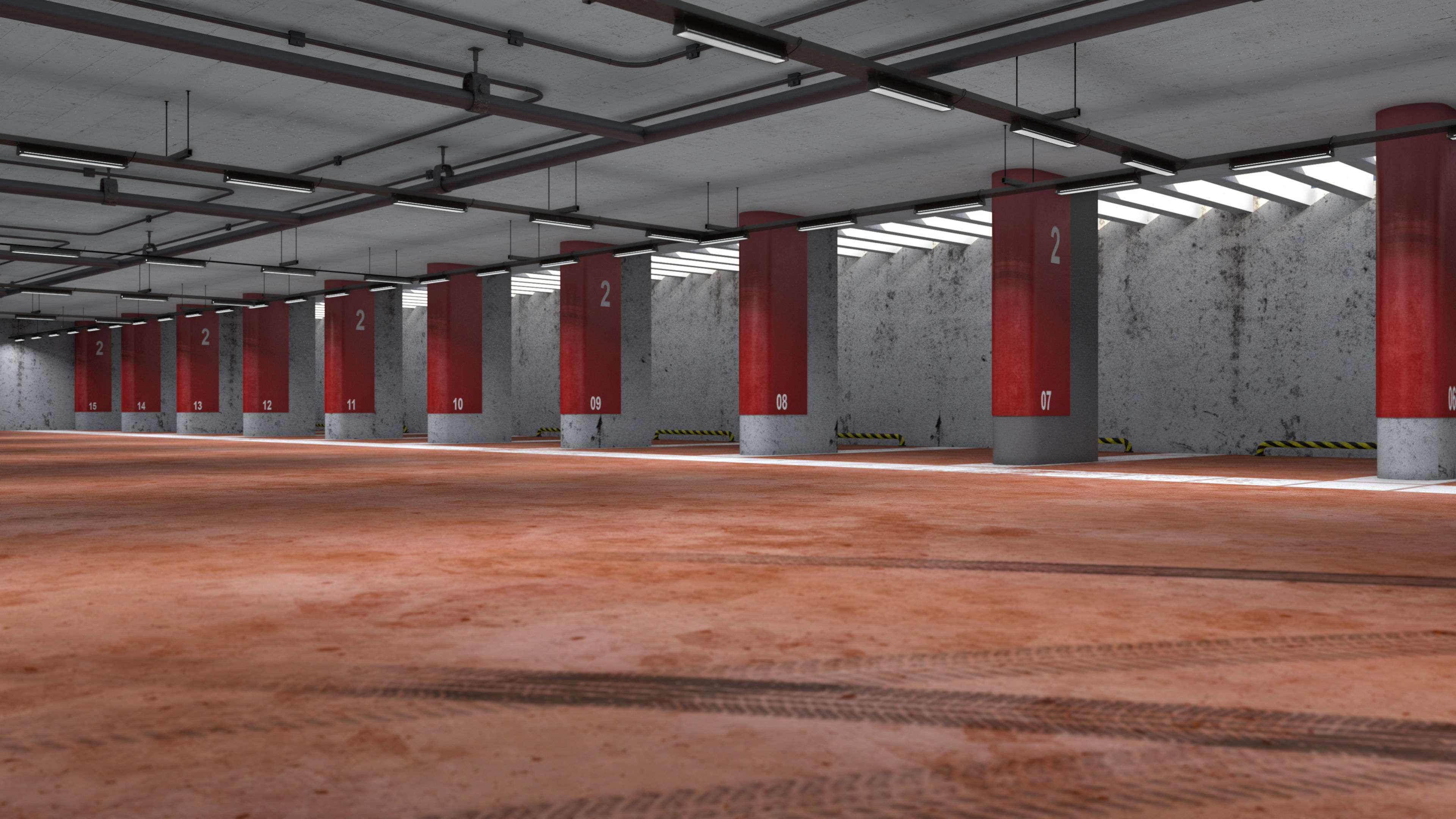 Parking empty garage with pillars 3D model_1