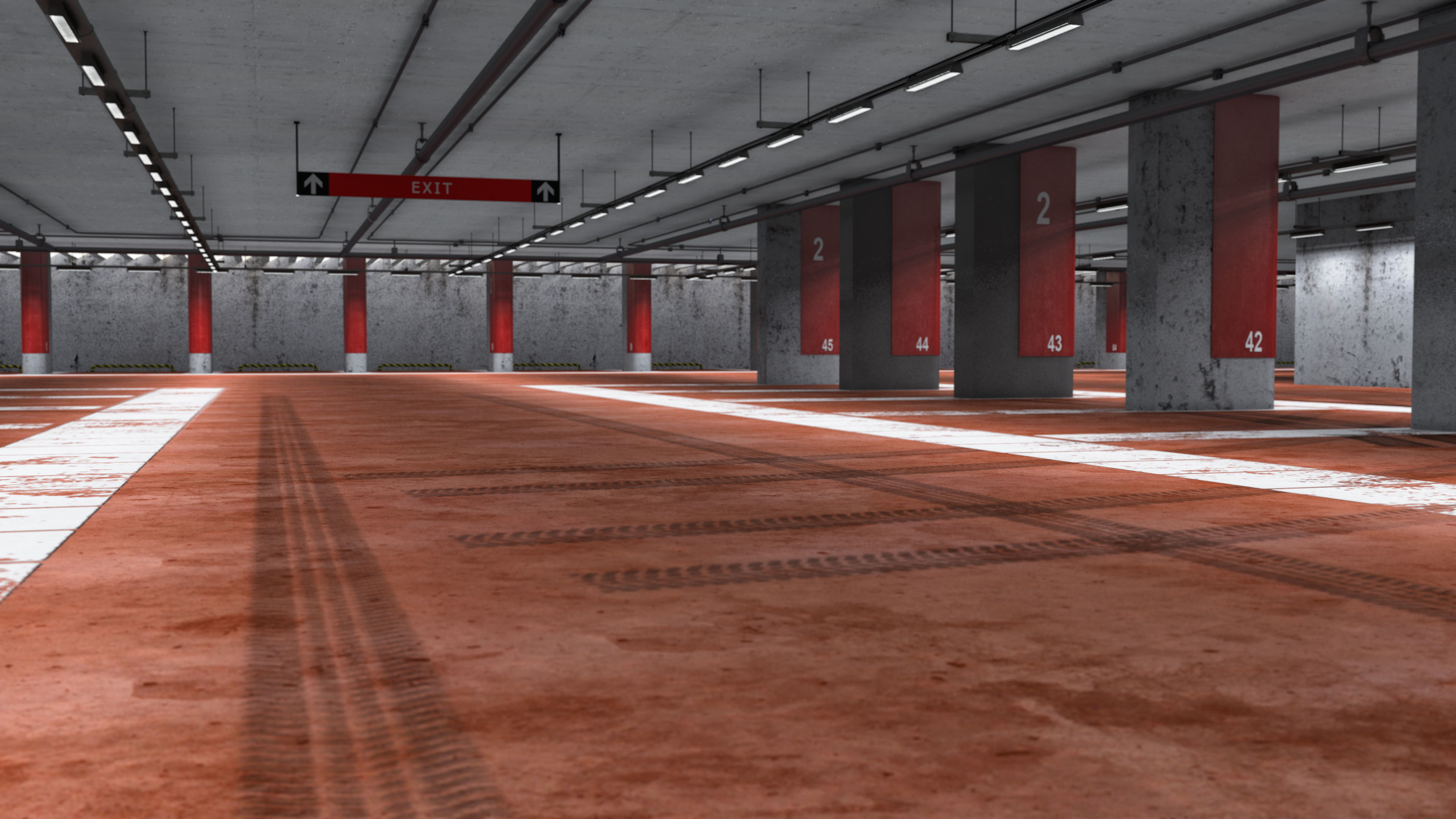 Parking empty garage with pillars 3D model_2
