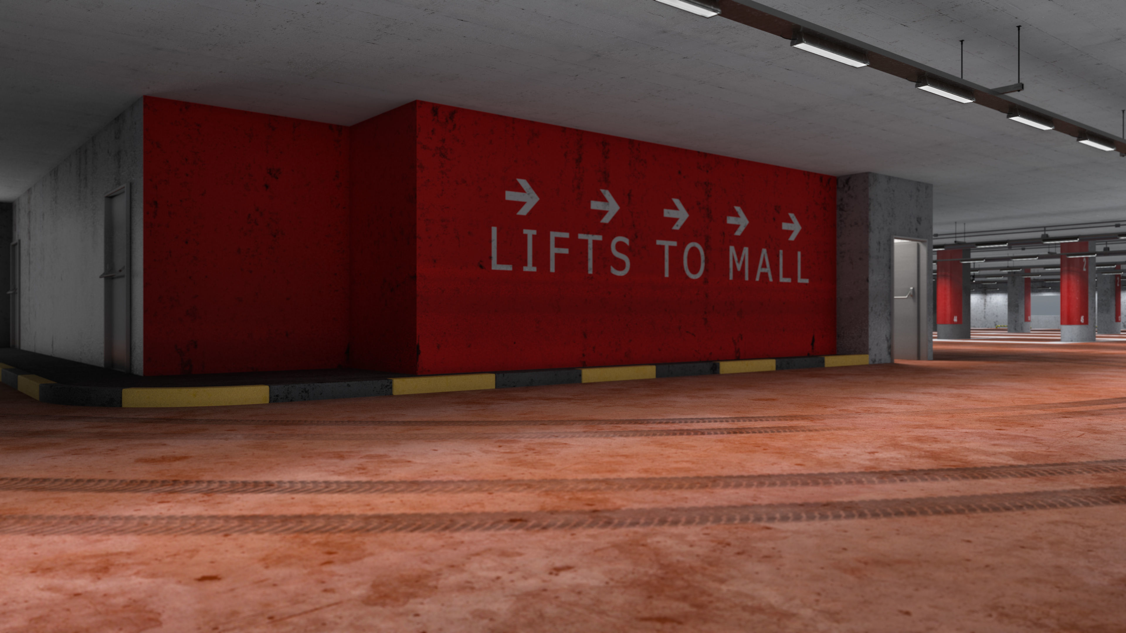 Parking empty garage with pillars 3D model_3