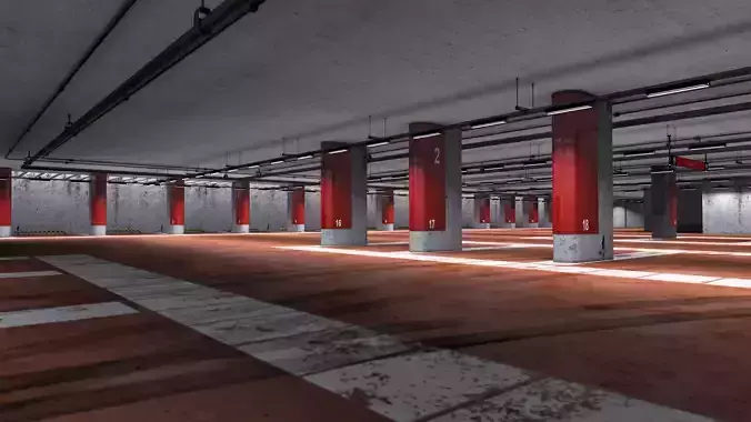 Parking empty garage with pillars 3D model
