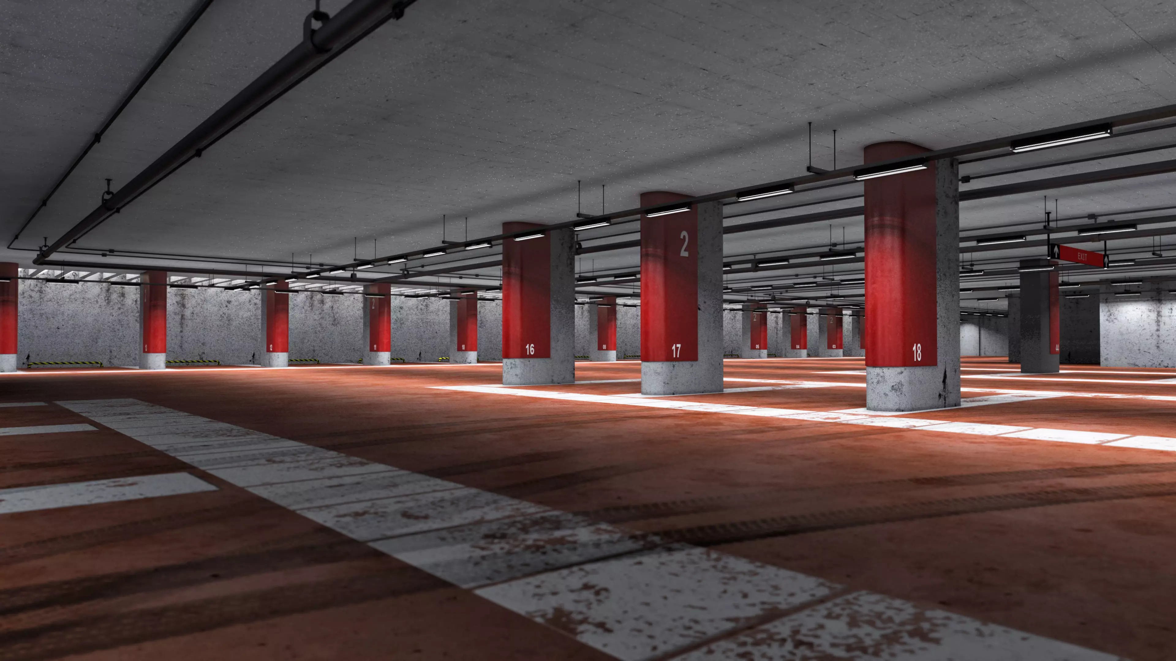 Parking empty garage with pillars 3D model_0