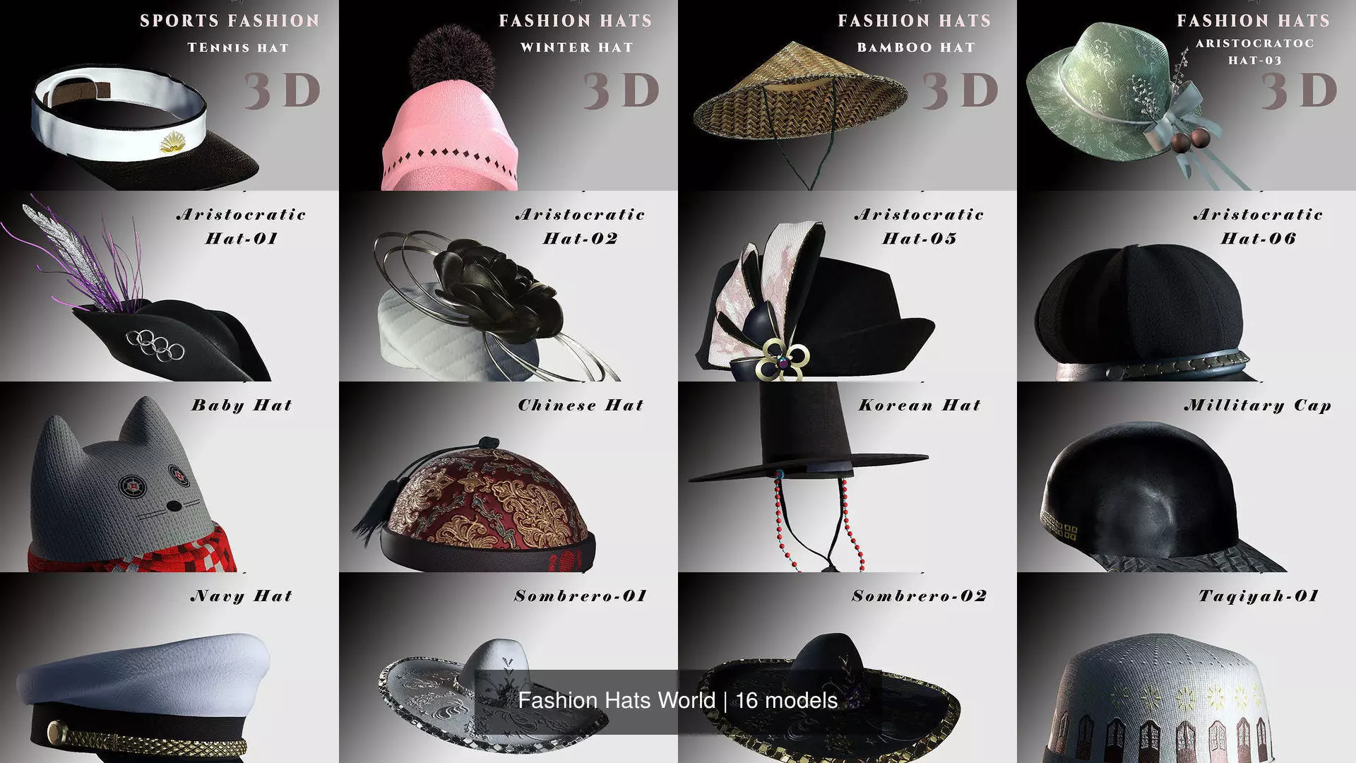 Fashion Hats World 3D Model Collection_1