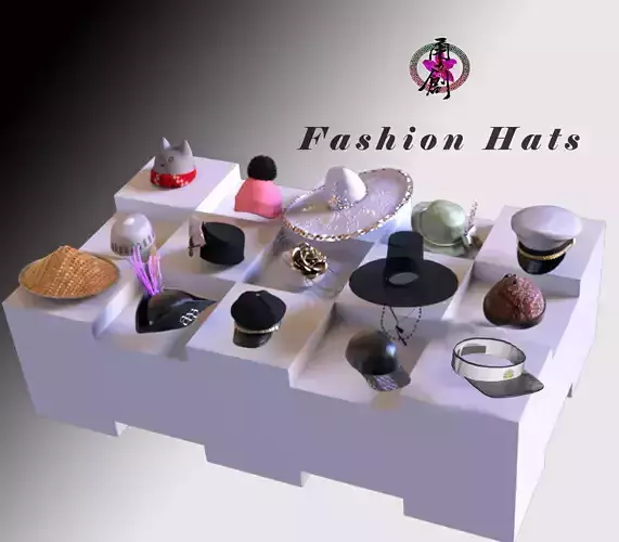 Fashion Hats World 3D Model Collection