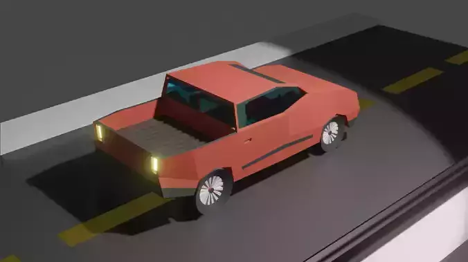 Low Poly PickUp car driving on road