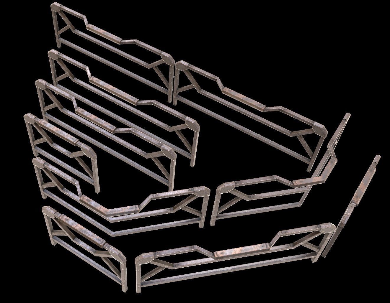 Modular Guardrail - sci fi architectural Low-poly 3D model_12