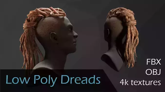 Low Poly Dreads person with dreadlocks Low-poly 3D model