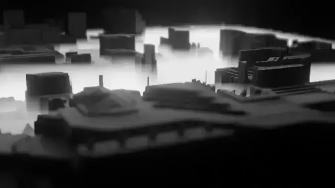 city model in fog