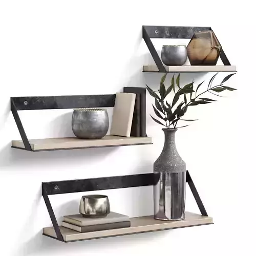 Pottery Barn Trenton Aged Wood And Iron Shelves 3D model