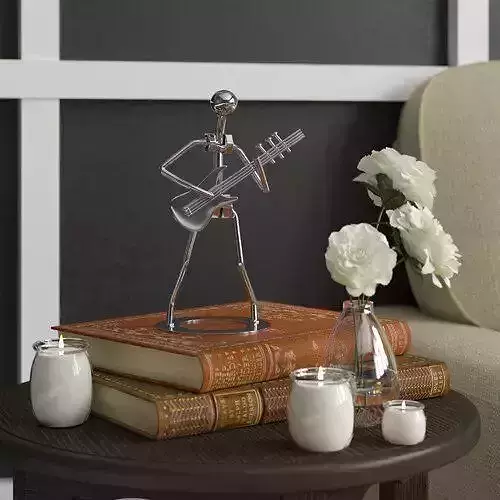 Silver Kutcher Metal Guitar Player Rock Musical Figurine