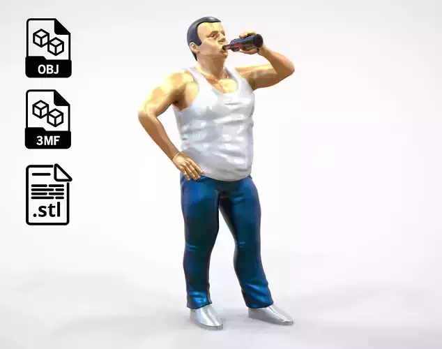 N2 man drinking  wine with bottle 3D print model