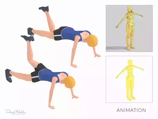 Beer Plank  Exercise Woman Animation Low-poly 3D model