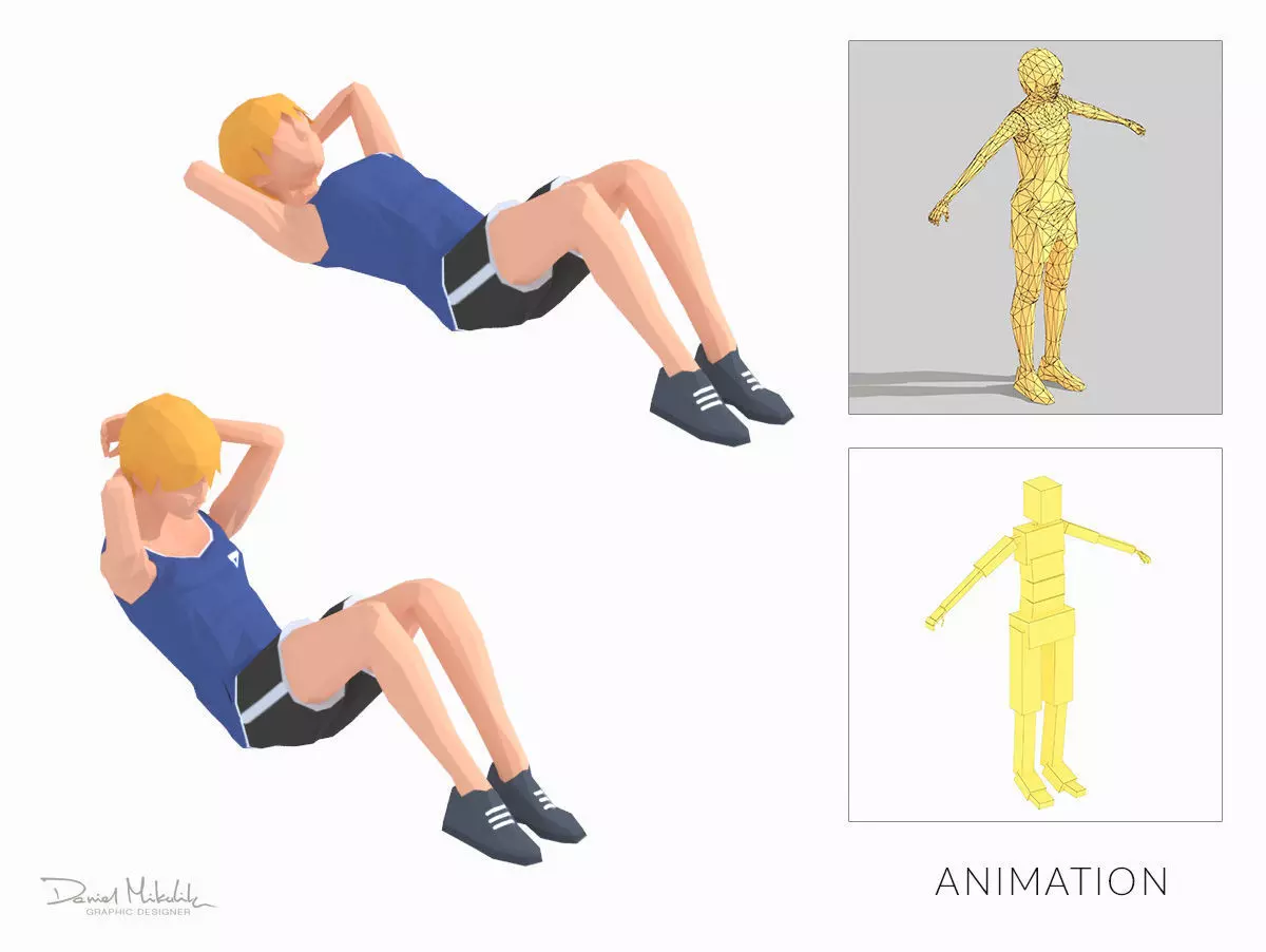 Abdominal Crunches Exercise Woman Animation Low-poly 3D model