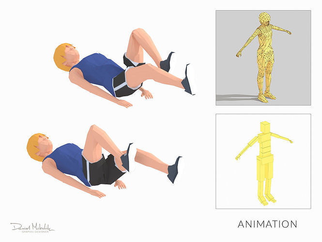 Bicycle Kicks Exercise Woman Animation Low-poly 3D model