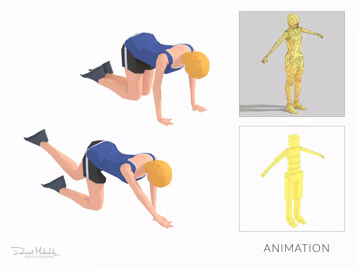 Bug  Exercise Woman Animation Low-poly 3D model_0