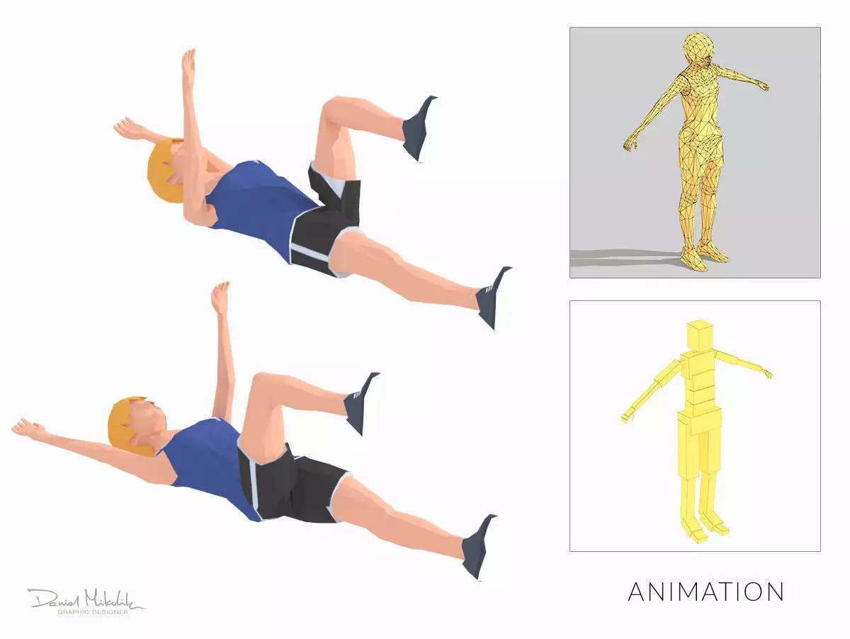 Dead Bug Exercise wommMan Animation Low-poly 3D model