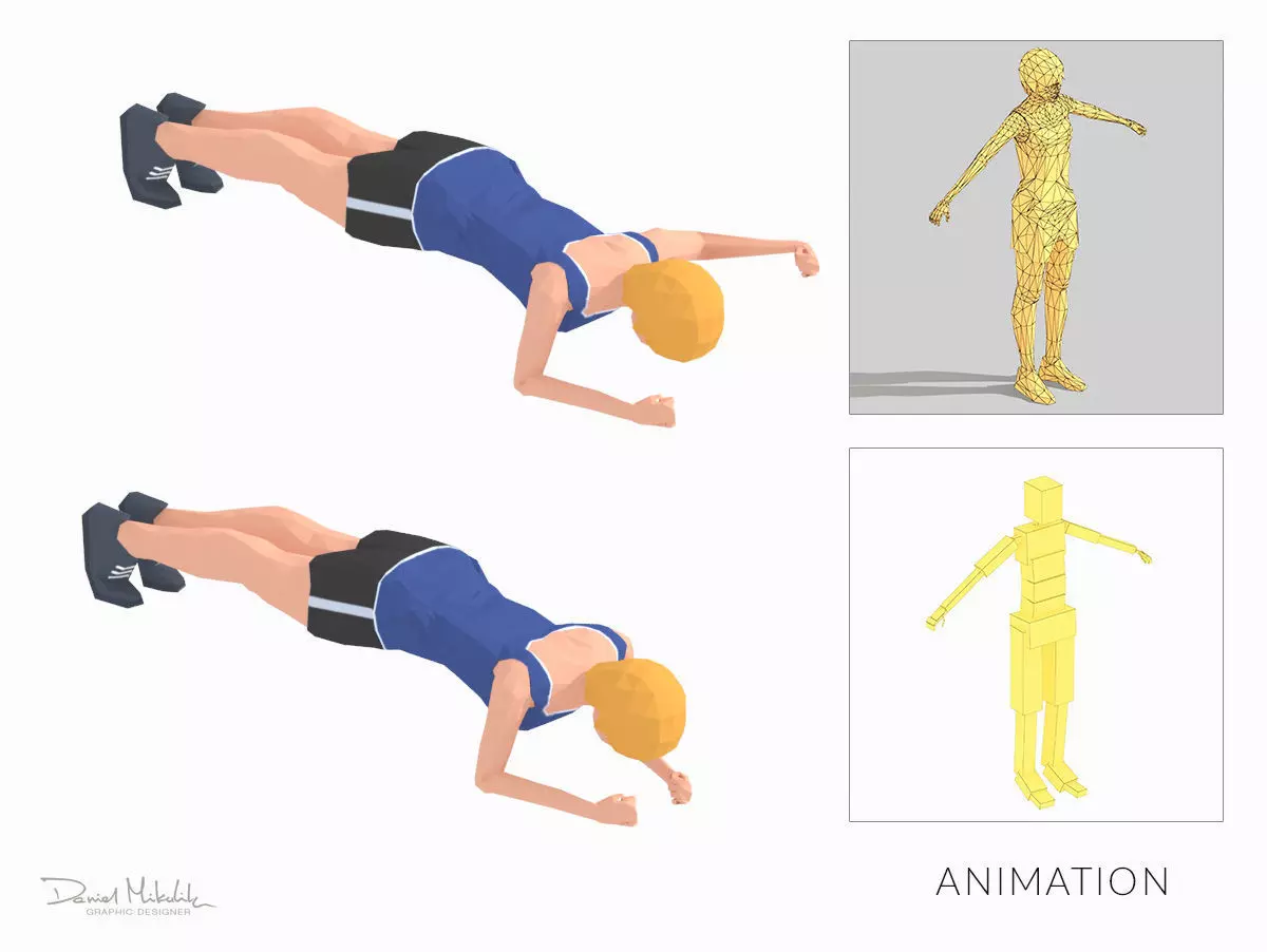 Plank  Exercise Woman Animation Low-poly 3D model_0