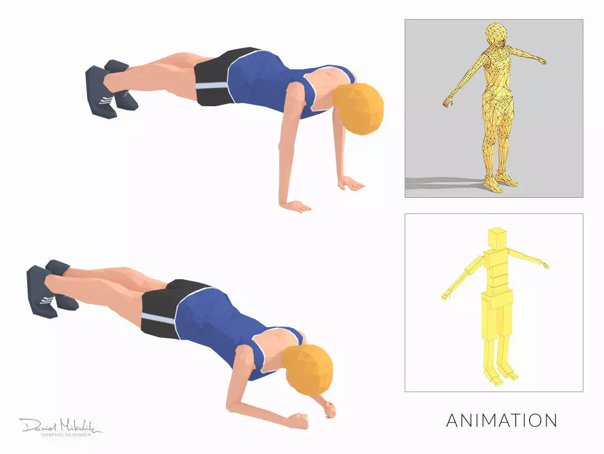 Plank Up Exercise Woman Animation Low-poly 3D model