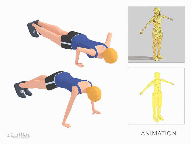Push Up  Exercise Woman Animation Low-poly 3D model