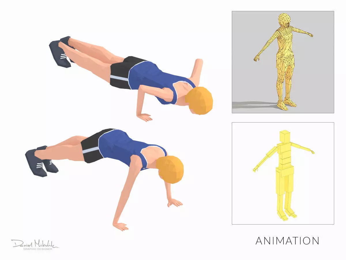 Push Up  Exercise Woman Animation Low-poly 3D model_0