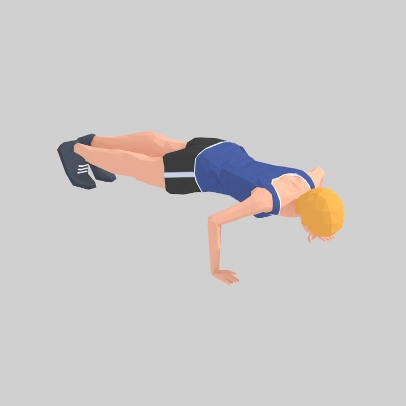 Push Up  Exercise Woman Animation Low-poly 3D model_2
