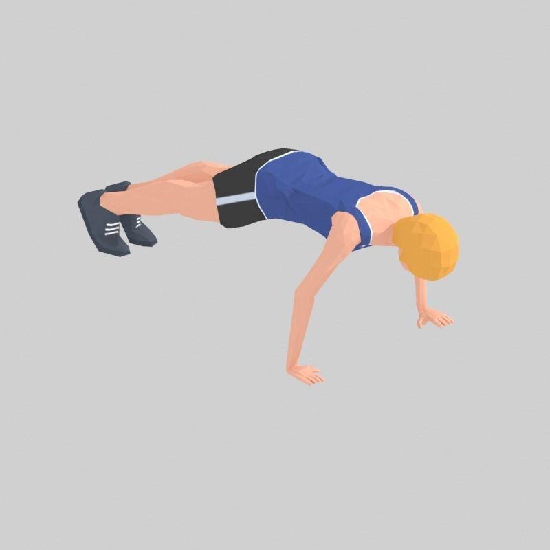 Push Up  Exercise Woman Animation Low-poly 3D model_3