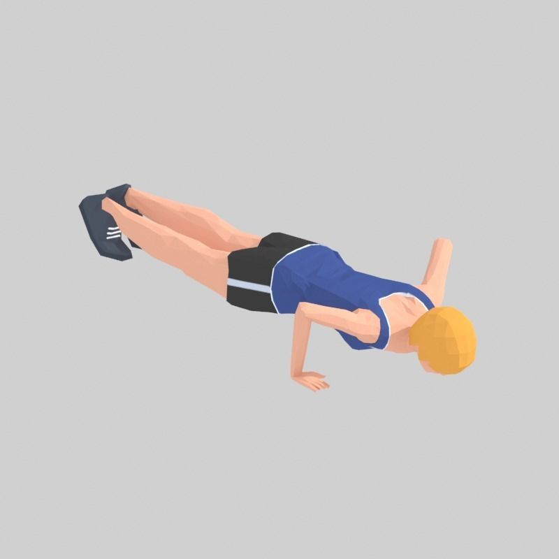Push Up  Exercise Woman Animation Low-poly 3D model_1