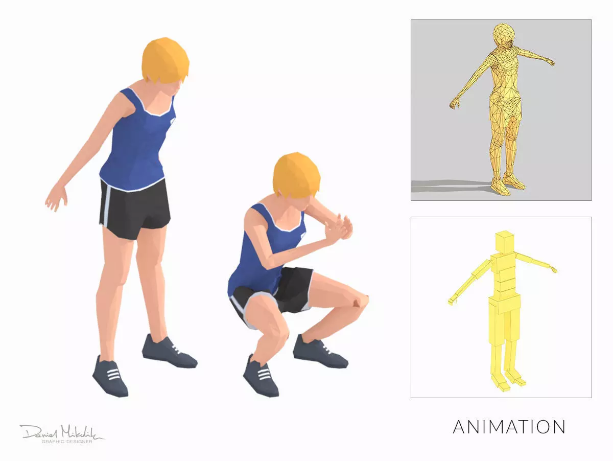 Squats Exercise Woman Animation Low-poly 3D model