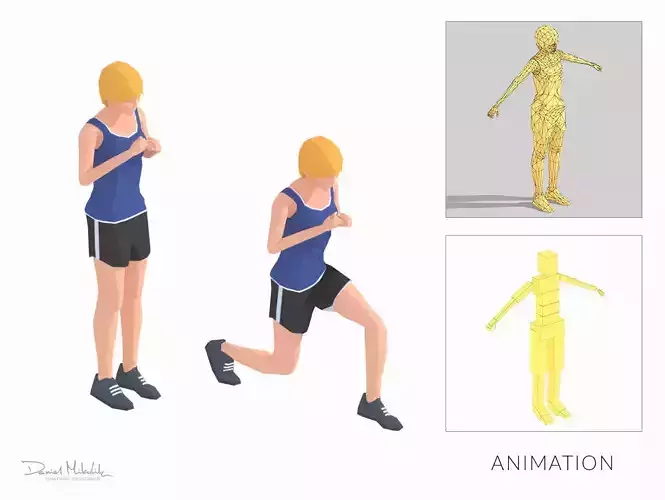 Step Front  Exercise Woman Animation Low-poly 3D model