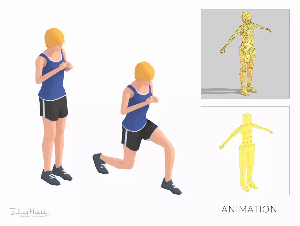Step Front  Exercise Woman Animation Low-poly 3D model_0