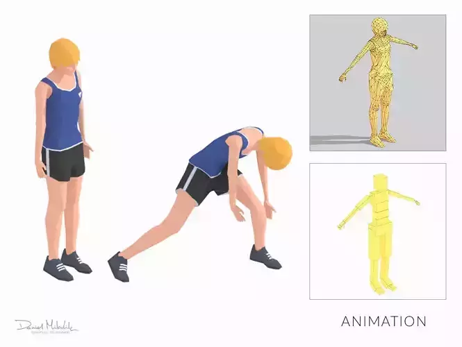 Step Side  Exercise Woman Animation Low-poly 3D model
