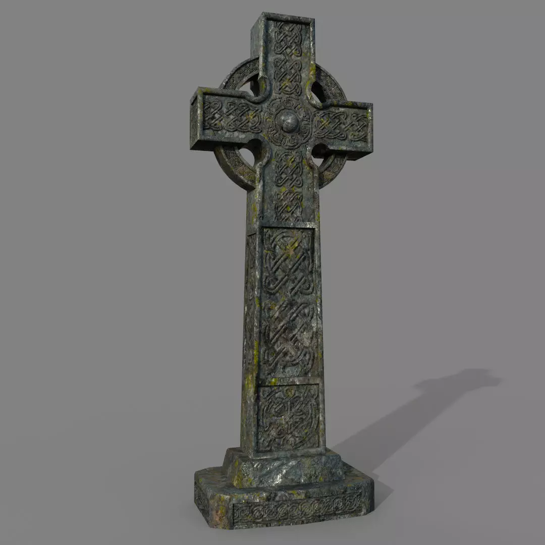 Celtic cross grave stone Low-poly 3D model_0