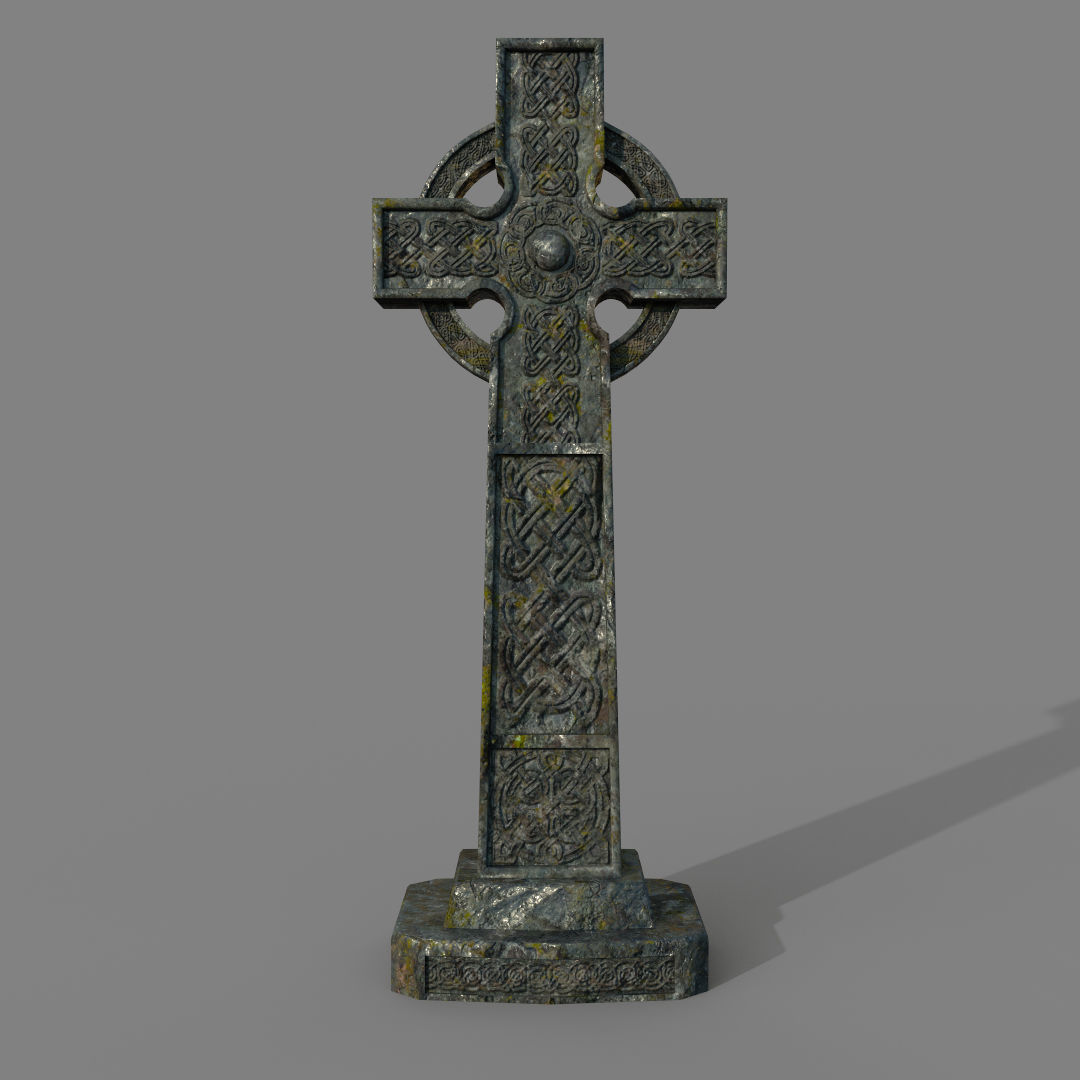 Celtic cross grave stone Low-poly 3D model_1