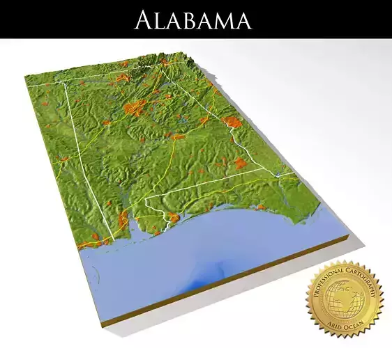 Alabama 3 High resolution 3D relief maps