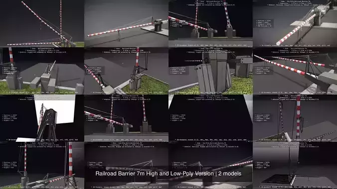 Railroad Barrier 7m High and Low-Poly Version 3D Model Collection