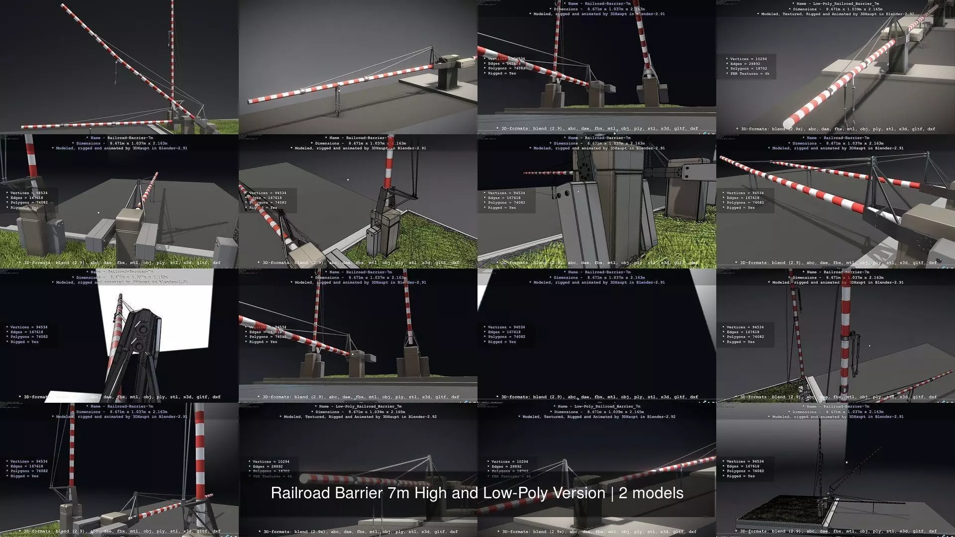 Railroad Barrier 7m High and Low-Poly Version 3D Model Collection_0