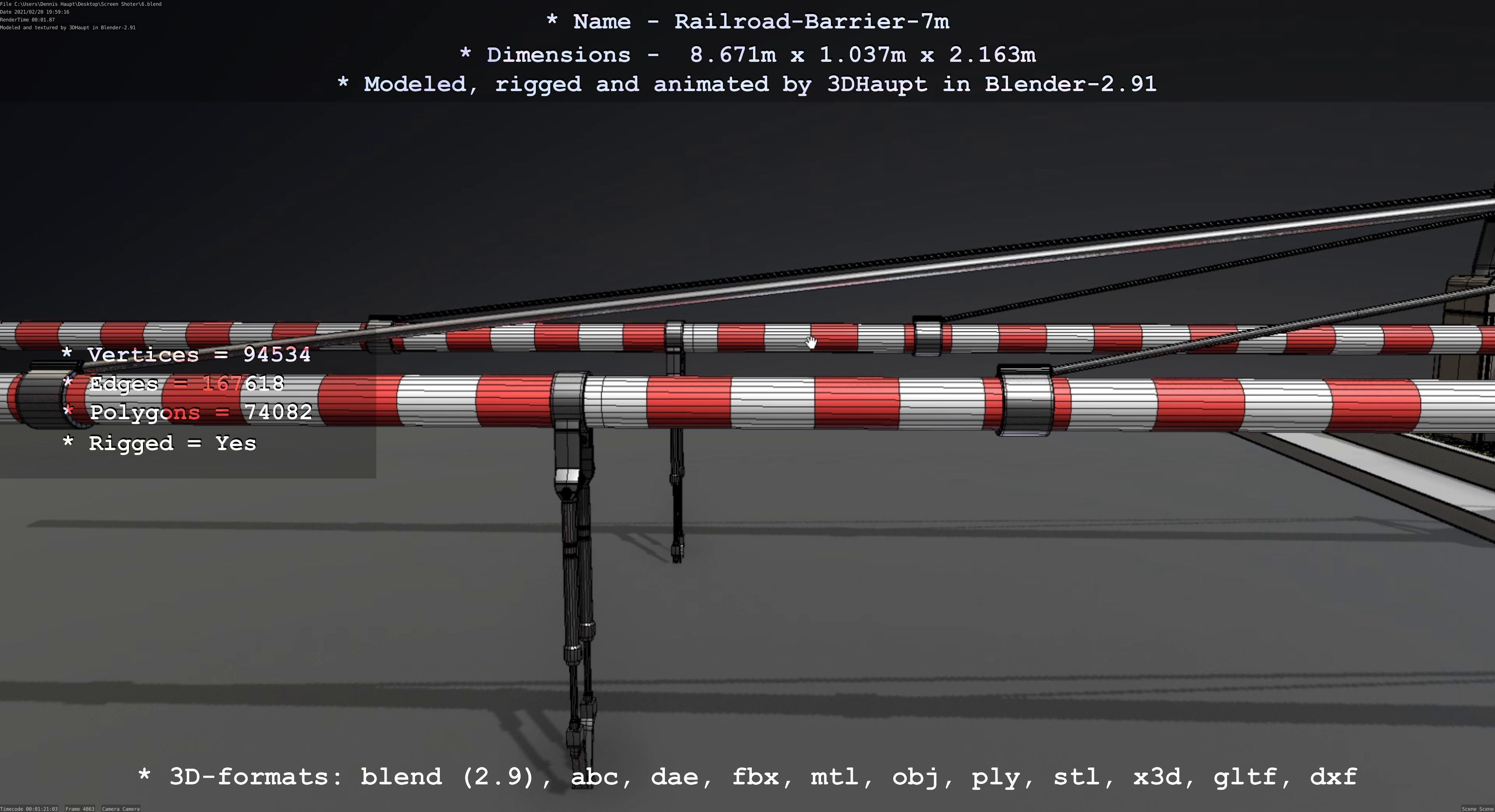 Railroad Barrier 7m High and Low-Poly Version 3D Model Collection_10