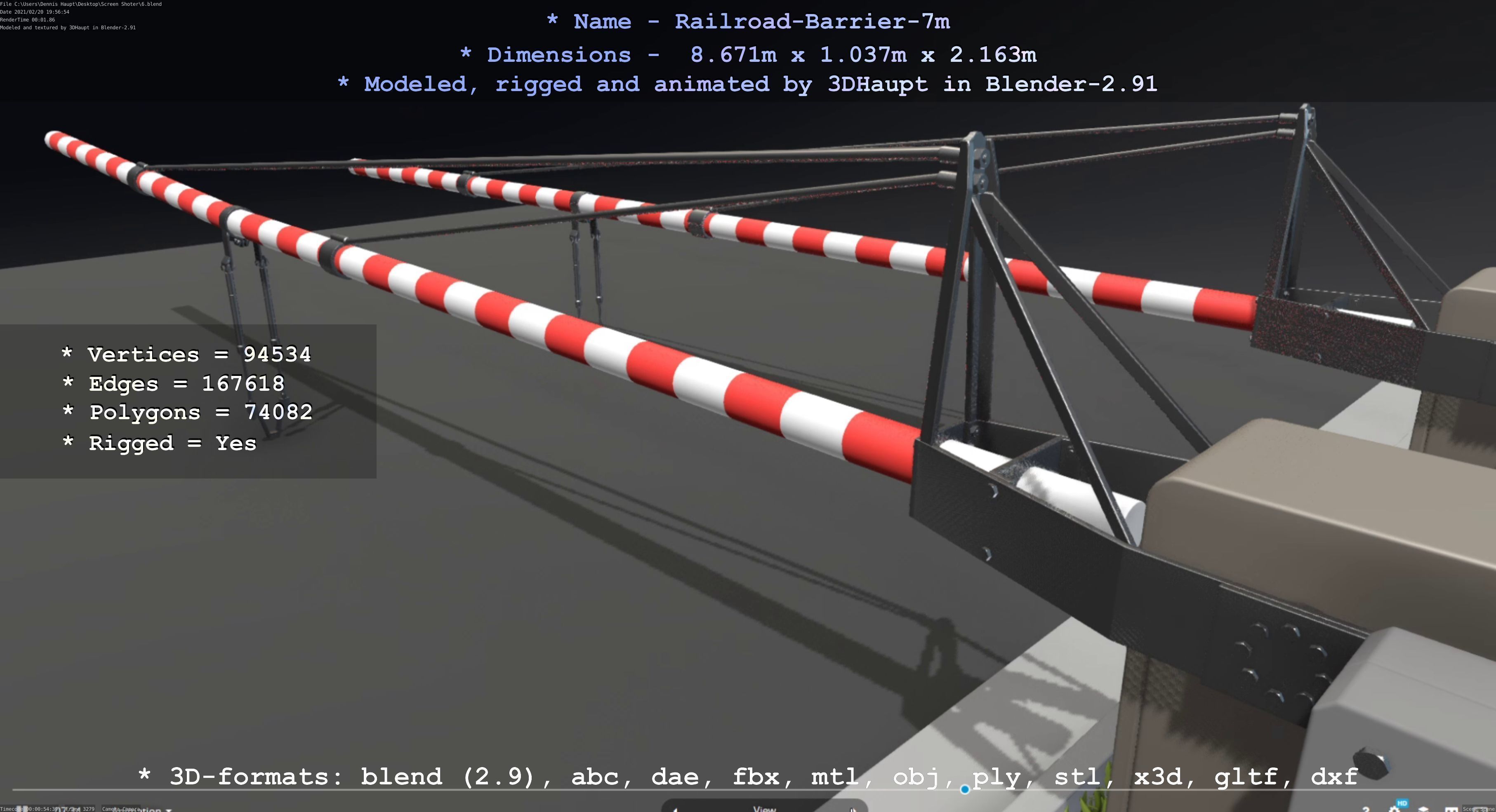 Railroad Barrier 7m High and Low-Poly Version 3D Model Collection_8