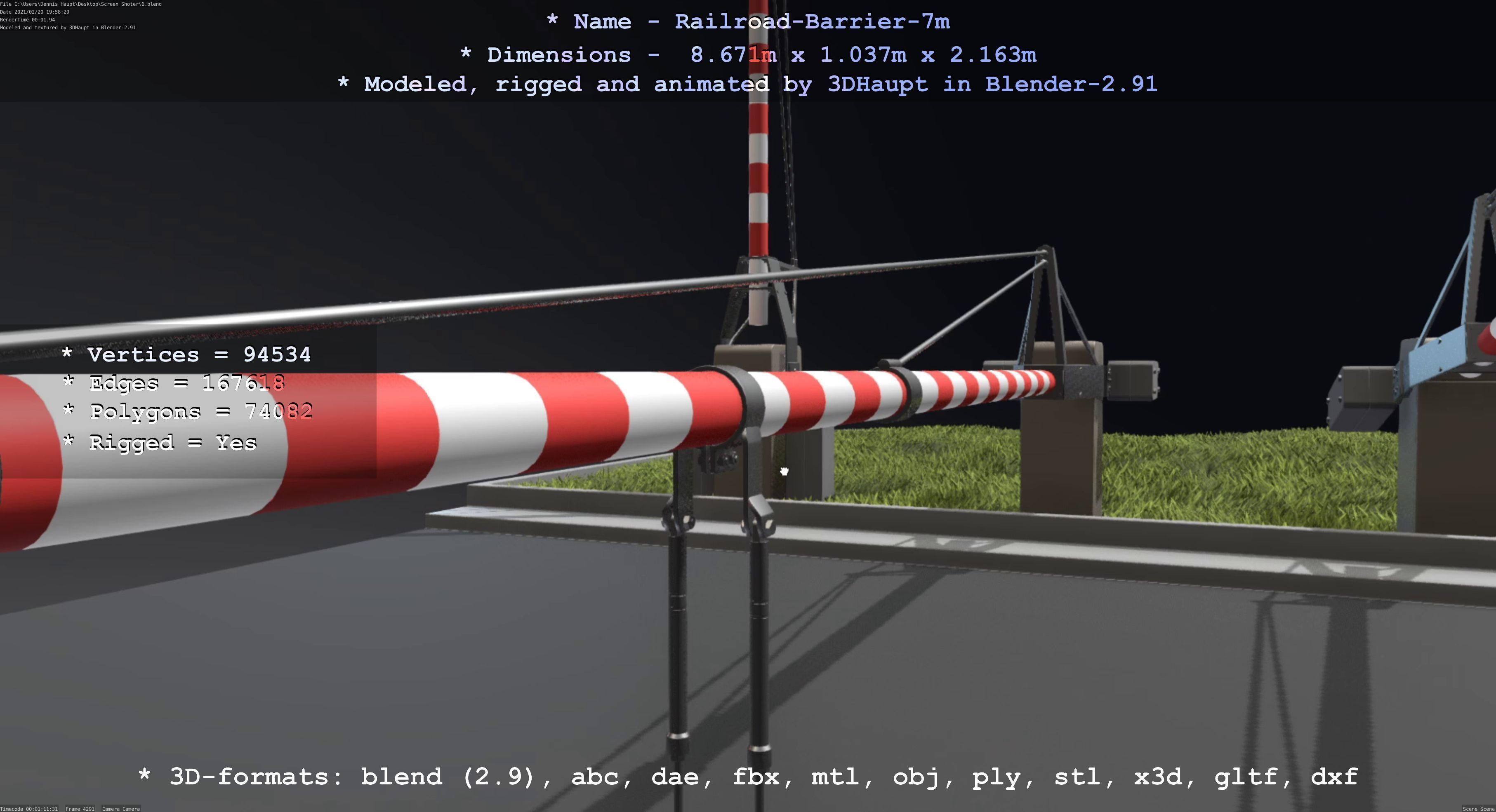 Railroad Barrier 7m High and Low-Poly Version 3D Model Collection_11