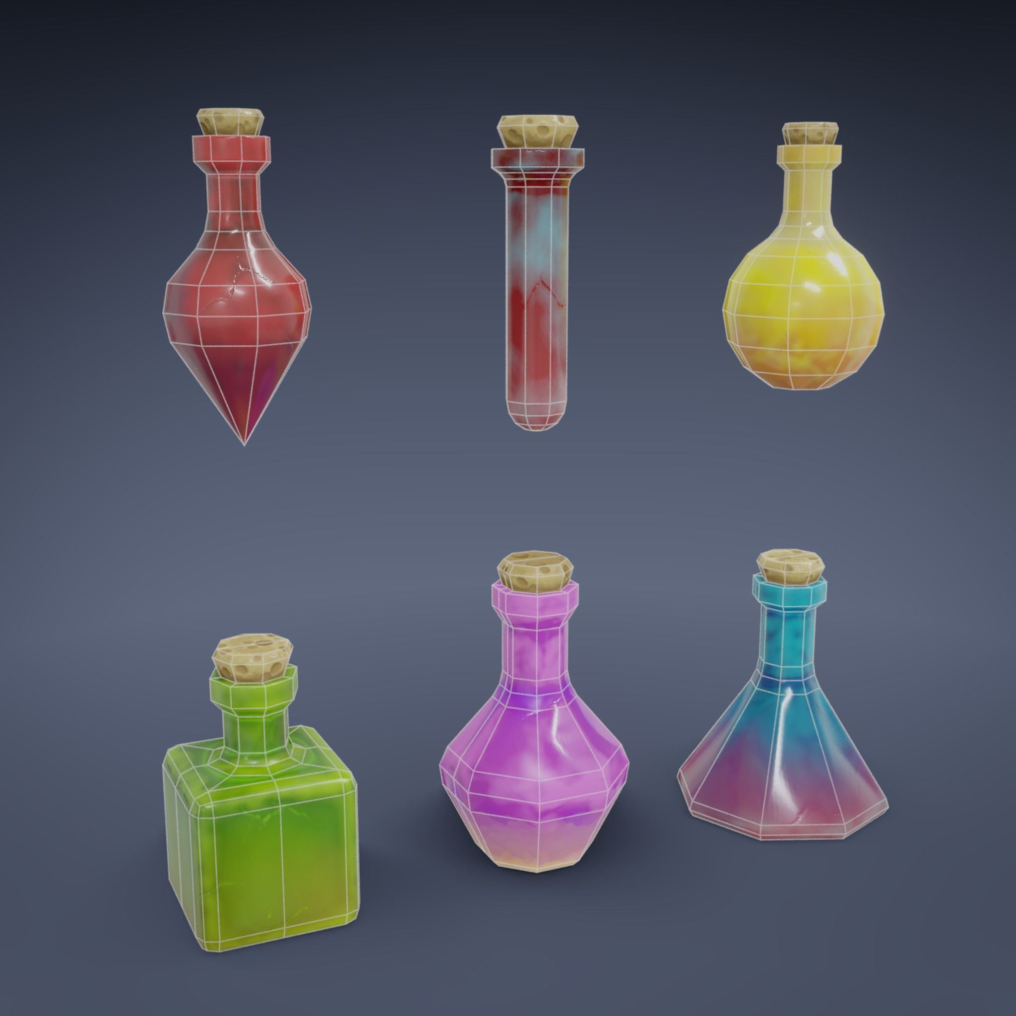 Basic RPG Game Potions and Valuables set Low-poly 3D model_7