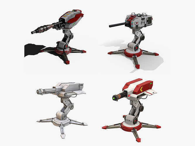 4in1 PBR Cosmo-Modern Turret -Futuristic Defender - Game-Ready 3D Model Collection