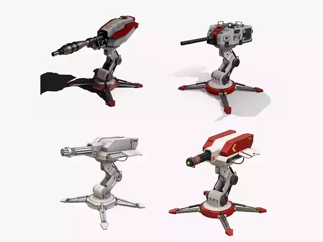 4in1 PBR Cosmo-Modern Turret -Futuristic Defender - Game-Ready 3D Model Collection