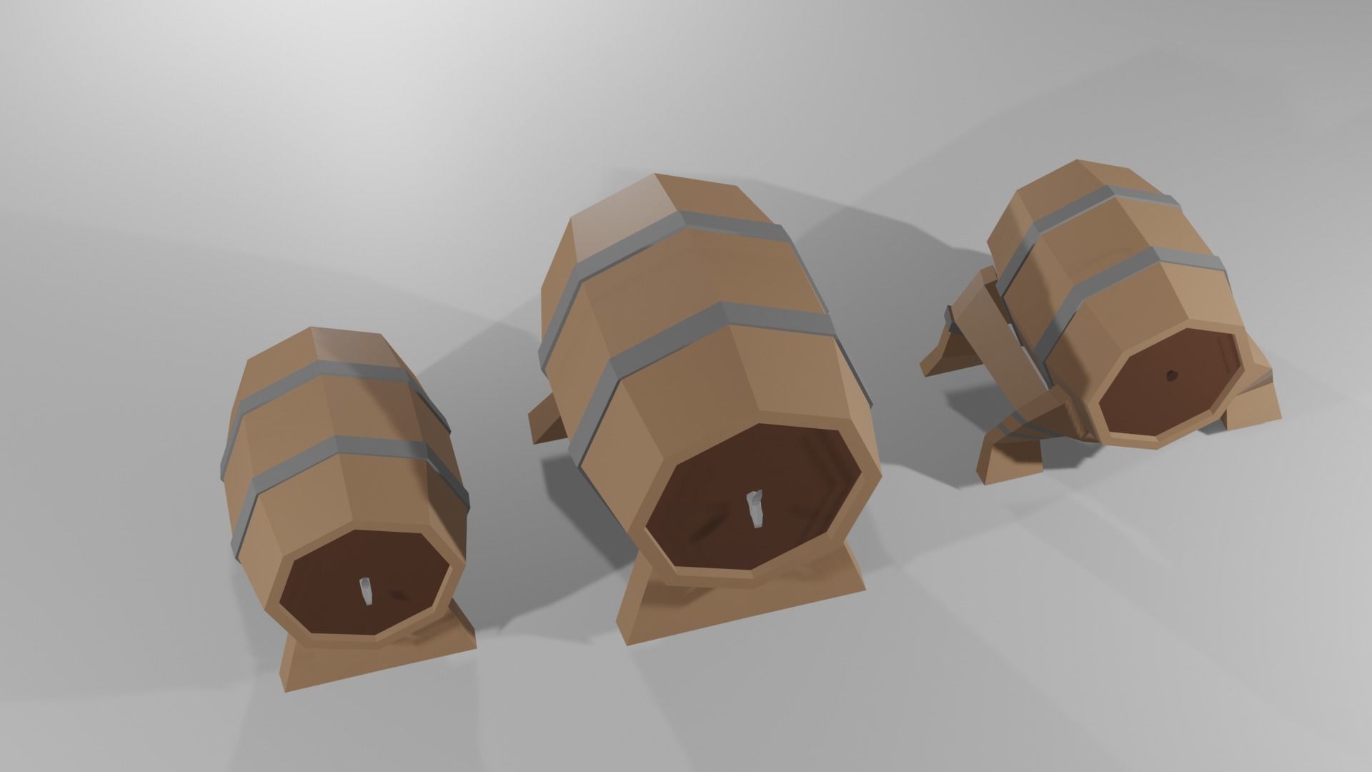 Low poly barrels set of cardboard Free low-poly 3D model_1