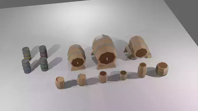 Low poly barrels set of cardboard